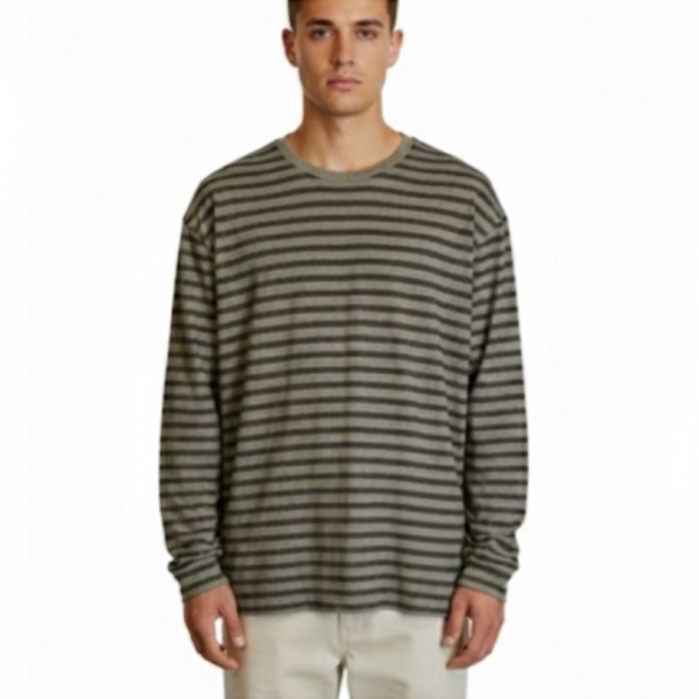 GOODFELLOW & CO. Striped Crewneck T-Shirt, Men’s XXL, Gray Black